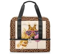 Bolsa de lona deportiva para mujeres, hombres, niños, Kirls, divertida impresión de jirafa de animales, bolsas de fin de semana, bolsas de noche separadas para mojado, bolsa de mano de 21 L para