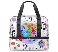 Bolsa de lona deportiva para mujeres, hombres, niños, Kirls, linda nota musical artística, 21 L, bolsas de fin de semana, bolsa de noche separada para viajes, gimnasio, yoga, color, 21L, Organizador