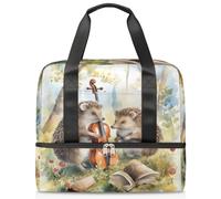 Bolsa de lona deportiva para mujeres, hombres, niños, Kirls, música, violín, animal, erizo, fin de semana, bolsas de noche separadas para mojado, bolsa de mano de 21 L para viajes, gimnasio, yoga,