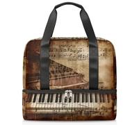 Bolsa de lona deportiva para mujeres, hombres, niños, Kirls, Piano vintage, nota musical, 21 L, bolsas de fin de semana, bolsa de noche separada para viajes, gimnasio, yoga, color, 21L, Organizador de