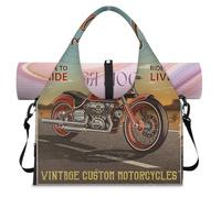 Bolsa de lona deportiva vintage con compartimento para zapatos, para motocicleta, fin de semana, bolsa de equipaje para gimnasio, yoga, viajes, color, L, Bolsa de viaje