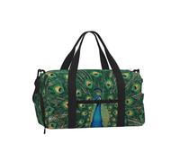 Bolsa de lona dorada de cola de pavo real con compartimento para zapatos, gimnasio, fin de semana para hombres y mujeres, bolsa de viaje impermeable con bolsillo húmedo para zapatos sucios