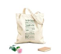 Bolsa de lona En esta casa somos una familia, nos queremos, somos felices cada día, reímos mucho, nos respetamos, usamos palabras amables y siempre decimos la verdad. 340g/m² Bolsa para dibujar