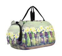 Bolsa de lona escocesa con diseño de vaca de las Tierras Altas para niñas, bolsa de viaje para el fin de semana, compartimento para zapatos, para niños, Jarrones de madera con margaritas, Classic