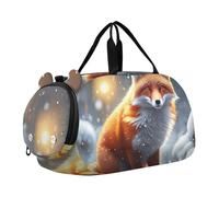 Bolsa de lona escocesa con diseño de vaca de las Tierras Altas para niñas, bolsa de viaje para el fin de semana, compartimento para zapatos, para niños, Cute Fox Winter Snow, Classic
