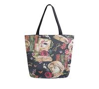 Bolsa de lona Escultura Flores silvestres Mujer Bolsa de playa Libros viejos Letras Gafas Bolso de hombro Bolso grande reutilizable Ligero para ir de compras Viajes de comestibles