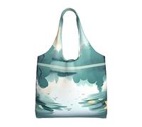 Bolsa de lona estampada con hojas caídas en un lago tranquilo, para mujer, ligera, para el hombro
