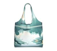 Bolsa de lona estampada con hojas caídas en un lago tranquilo, para mujer, ligera, para el hombro