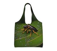 Bolsa de lona estampada con insectos en hojas para mujer, bolsa de hombro ligera