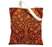 Bolsa de lona estética de árbol de la vida de otoño para compras, 13 x 15 pulgadas, estilo barroco, otoño, vintage, 70, reutilizable, estampado de comestibles, para mujeres, Acción de Gracias, playa