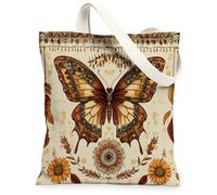 Bolsa de lona estética de mariposas de otoño para ir de compras, 13 x 15 pulgadas, diseño vintage de otoño, retro, atrapasueños, reutilizable, bolsa de estampado de comestibles para mujeres, insectos