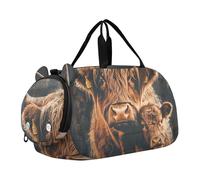 Bolsa de lona estilo bohemio con estampado de flores de cachemira, color beige, para niños, fin de semana, para pasar la noche, para niñas, viajes, gimnasio, Linda vaca y ternera de las tierras altas