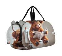 Bolsa de lona estilo bohemio con estampado de flores de cachemira, color beige, para niños, fin de semana, para pasar la noche, para niñas, viajes, gimnasio, Divertida vaca de las tierras altas