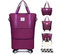 Bolsa de lona extensible y plegable con ruedas, equipaje de mano de gran capacidad con separación seca y húmeda, impermeable, ligera, bolsa de fin de semana para mujeres y hombres, Violeta oscuro