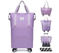 Bolsa de lona extensible y plegable con ruedas, equipaje de mano de gran capacidad con separación seca y húmeda, impermeable, ligera, bolsa de fin de semana para mujeres y hombres, Púrpura, Bolsa de