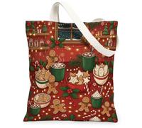 Bolsa de lona festiva de pan de jengibre y cacao para hombre, 13 x 15 | Tazas de cacao caliente, galletas de estrella, bayas de acebo, luces de hadas, ambiente acogedor de invierno