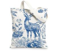 Bolsa de lona floral antigua, elegantes bolsas de compras reutilizables, bolsas ligeras con correa de hombro azul, Azul, 13x15 Inch
