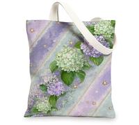 Bolsa de lona floral, bolsa de compras reutilizable con patrón de flores artísticas vintage, ligera, lavable, correa de hombro, Violeta, 13x15 Inch