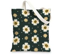 Bolsa de lona floral, bolsas de comestibles vintage ecológicas, bolsas de lino ligeras con correa para el hombro verde oscuro, Verde oscuro, 13x15 Inch