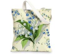Bolsa de lona floral, bolsas de compras reutilizables vintage, bolsas ligeras con correa de hombro azul, Azul, 13x15 Inch