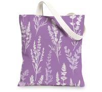 Bolsa de lona floral, bolsas de compras reutilizables vintage, bolsos ligeros con correa de hombro violeta, Violeta, 13x15 Inch