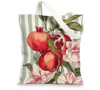 Bolsa de lona floral de granada, bolsas de comestibles reutilizables vintage, bolsas de lino ligeras con correa para el hombro, Verde, 13x15 Inch