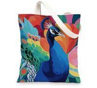 Bolsa de lona floral de pavo real, bolsas de compras reutilizables coloridas, bolsas artísticas ligeras azules con correa para el hombro, Azul, 13x15 Inch