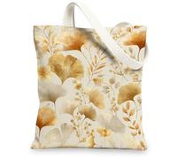 Bolsa de lona floral, elegante bolsa de compras reutilizable, bolsa de hombro ligera de tela color crema, Crema, 13x15 Inch