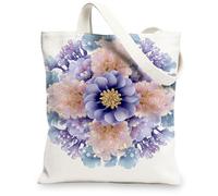 Bolsa de lona floral, elegante diseño floral, bolsas de compras reutilizables, ligeras y lavables con correa de hombro para G, Blanco, 13x15 Inch