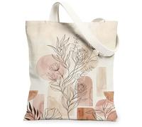 Bolsa de lona floral para mujer, diseño moderno de hojas bohemias, formas geométricas, primavera, melocotón, lavable, reutilizable, pequeña bolsa de identificación, Melocotón, 13x15 Inch