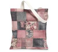 Bolsa de lona floral para mujer, vintage, bohemio, retazos, mezclilla, otoño, melocotón, lavable, reutilizable, para uso diario, ideas para viajes, trabajo, compras, librería, 13 x 15 pulgadas