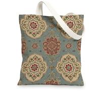 Bolsa de lona floral vintage, bolsas decorativas reutilizables para comestibles, bolsas ligeras con correa de hombro azul, Azul, 13x15 Inch