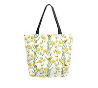 Bolsa de lona Flores silvestres Hierbas Abeja Mujer Bolsa de playa Amapola amarilla Bolso de hombro de verano Bolso grande reutilizable Ligero para ir de compras Viajes de comestibles