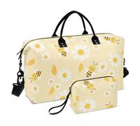 Bolsa de lona Flying Bees Happy Good Luck Daisy Travel Overnight Carry on Bag con correa ajustable, bolsa de deporte para el gimnasio en avión, viajes, gimnasio, plegable, Flying Bees Happy Good Luck