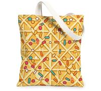 Bolsa de lona geométrica para mujer, diseño moderno de líneas lúdicas de verano, amarillo, lavable, reutilizable, ideal para familiares, amigos, colegas, lectura, amor, 13 x 15 pulgadas