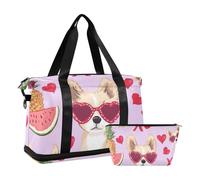 Bolsa de lona grande con correa ajustable para senderismo, gran capacidad, color rosa, para San Valentín, cachorro, amor, 1 tamaño, Pink Valentine Puppy Love, 1 size