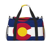 Bolsa de lona grande con estampado de bandera del estado de Colorado, bolsa de viaje de fin de semana para mujer, bolsa de mano, Negro -, Talla única
