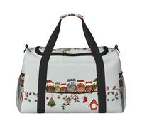 Bolsa de lona grande con estampado de búhos de Navidad en rama, bolsa de viaje de fin de semana para mujer, bolsa de mano, Negro -, Talla única