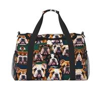 Bolsa de lona grande con estampado de bulldog inglés, bolsa de viaje de fin de semana para mujer, bolsa de mano, Negro -, Talla única