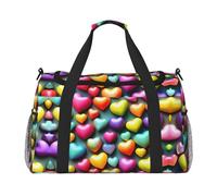 Bolsa de lona grande con estampado de corazones y arcoíris para mujer, bolsa de viaje para fin de semana, bolsa de mano, Negro -, Talla única