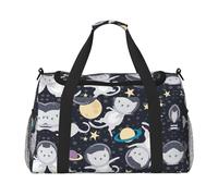 Bolsa de lona grande con estampado de gato y astronauta, bolsa de viaje para fin de semana para mujer, bolsa de mano, Negro -, Talla única