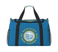Bolsa de lona grande con estampado de la bandera de Dakota del Sur, bolsa de viaje para fin de semana para mujer, bolsa de mano, Negro -, Talla única
