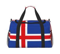 Bolsa de lona grande con estampado de la bandera de Islandia, bolsa de viaje para fin de semana para mujer, bolsa de mano, Negro -, Talla única