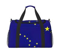 Bolsa de lona grande con estampado de la bandera del estado de Alaska, bolsa de viaje de fin de semana para mujer, bolsa de mano, Negro -, Talla única