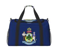 Bolsa de lona grande con estampado de la bandera del estado de Maine, bolsa de viaje de fin de semana para mujer, bolsa de mano, Negro -, Talla única