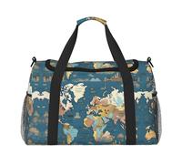 Bolsa de lona grande con estampado de mapa del mundo, bolsa de viaje para fin de semana para mujer, bolsa de mano, Negro -, Talla única