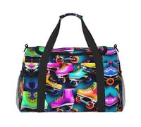 Bolsa de lona grande con estampado de patines de ruedas coloridas, bolsa de viaje para fin de semana para mujer, bolsa de mano, Negro -, Talla única