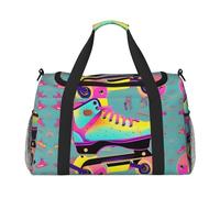 Bolsa de lona grande con estampado de patines de ruedas coloridas, bolsa de viaje para fin de semana para mujer, bolsa de mano, Negro -, Talla única