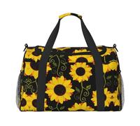 Bolsa de lona grande con estampado floral de girasoles, bolsa de viaje para fin de semana para mujer, bolsa de mano, Negro -, Talla única