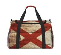 Bolsa de lona grande de lona con diseño de la bandera del estado de Alabama en grano de madera vieja para mujer, bolsa de viaje para fin de semana, bolsa de mano, Negro -, Talla única
